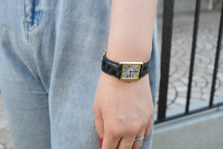 廃盤マスト ドゥ カルティエ タンク　ユニセックス ヴィンテージウォッチ オパランインデックス LMサイズ 純銀に18Kヴェルメイユ