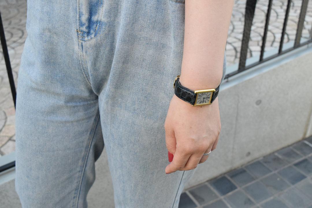 廃盤マスト ドゥ カルティエ タンク　ユニセックス ヴィンテージウォッチ オパランインデックス LMサイズ 純銀に18Kヴェルメイユ