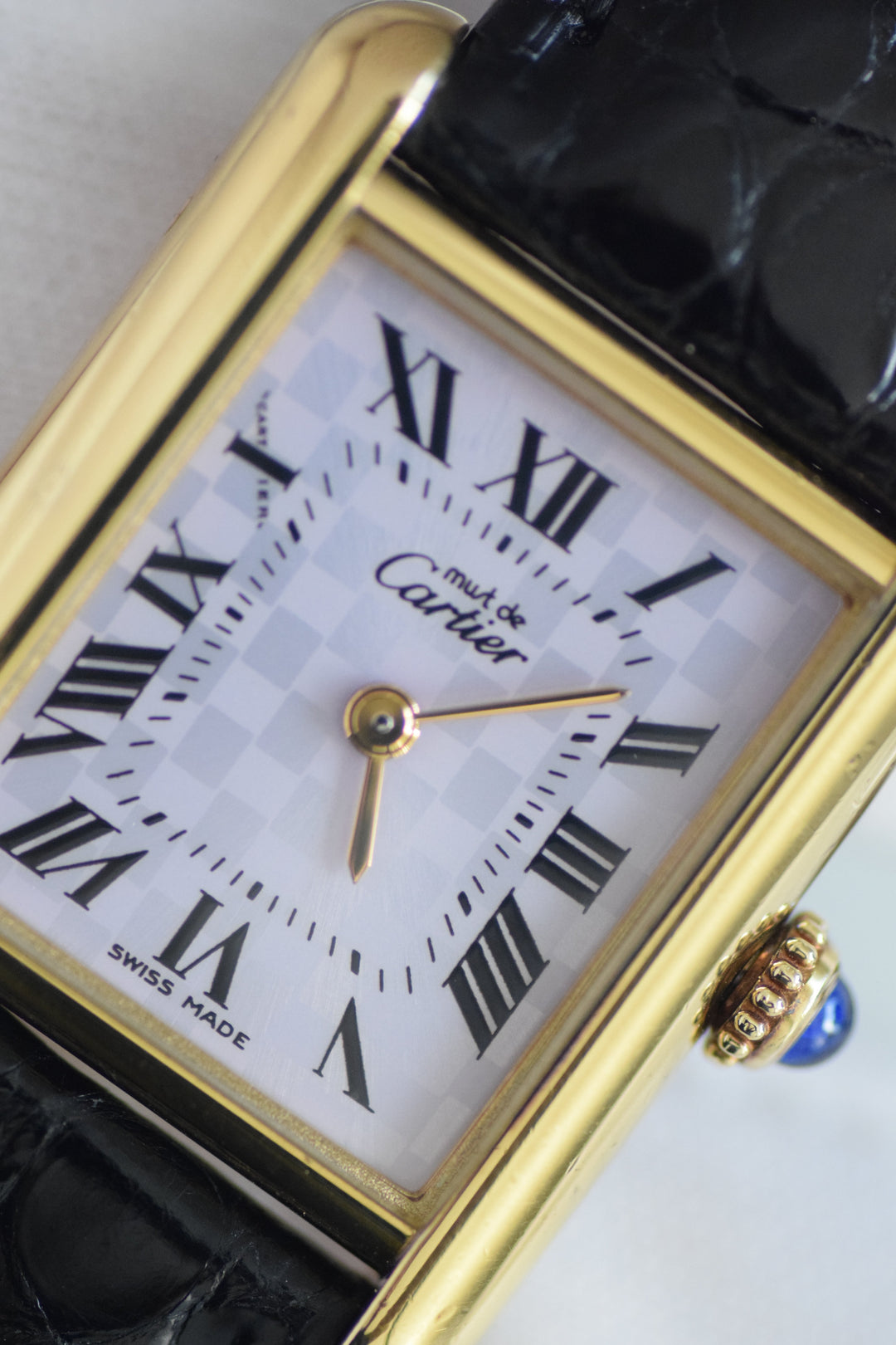 【箱/保証書付き/廃盤】マスト ドゥ カルティエ タンク2003年クリスマス限定モデル 石畳薄紫 MMサイズ