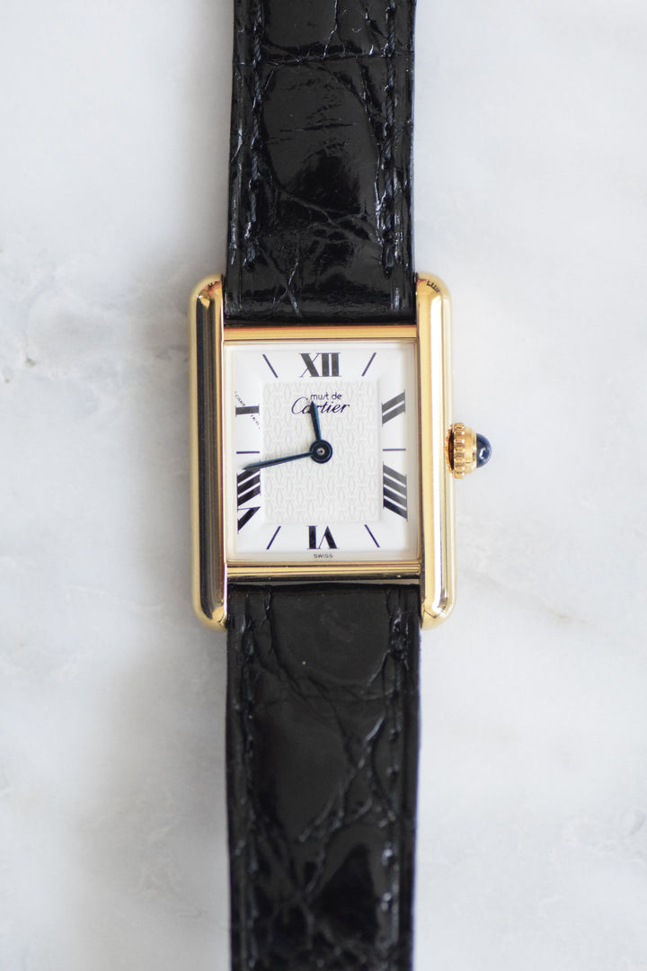 【箱/ギャランティ付】マスト ドゥ カルティエ タンク　レディースヴィンテージウォッチ 飛びローマン SMサイズ 純銀に18Kヴェルメイユ