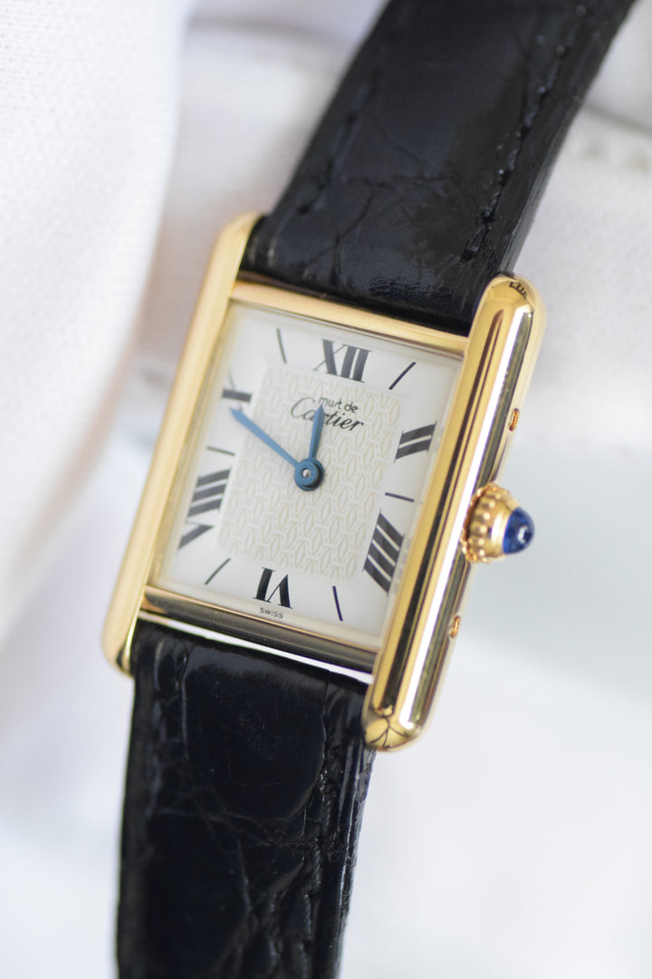 【箱/ギャランティ付】マスト ドゥ カルティエ タンク　レディースヴィンテージウォッチ 飛びローマン SMサイズ 純銀に18Kヴェルメイユ