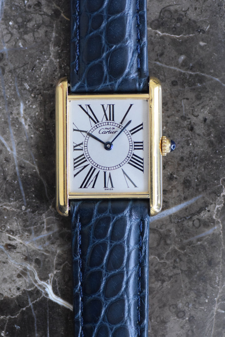 廃盤マスト ドゥ カルティエ タンク　ユニセックス ヴィンテージウォッチ オパランインデックス LMサイズ 純銀に18Kヴェルメイユ