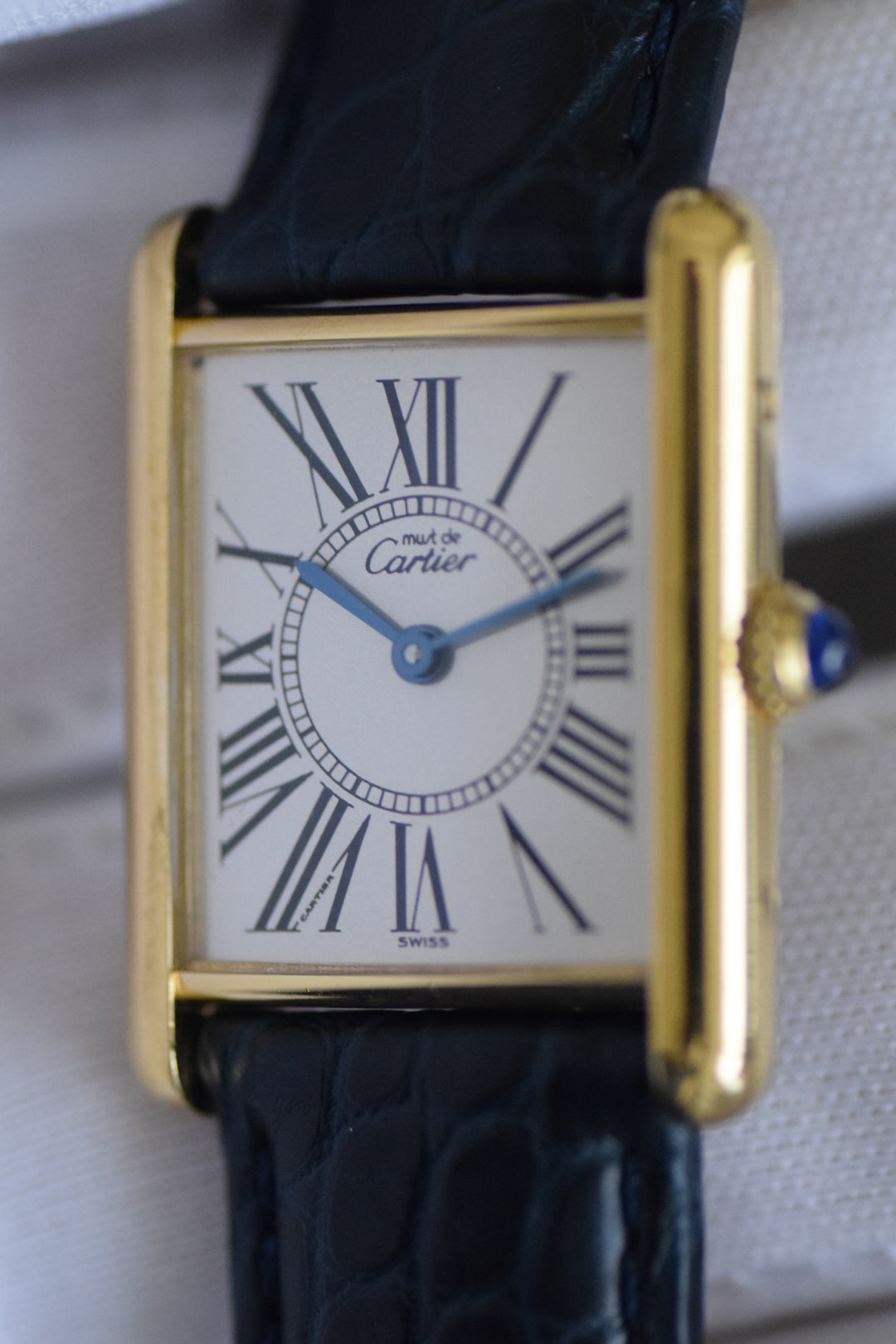 廃盤マスト ドゥ カルティエ タンク　ユニセックス ヴィンテージウォッチ オパランインデックス LMサイズ 純銀に18Kヴェルメイユ