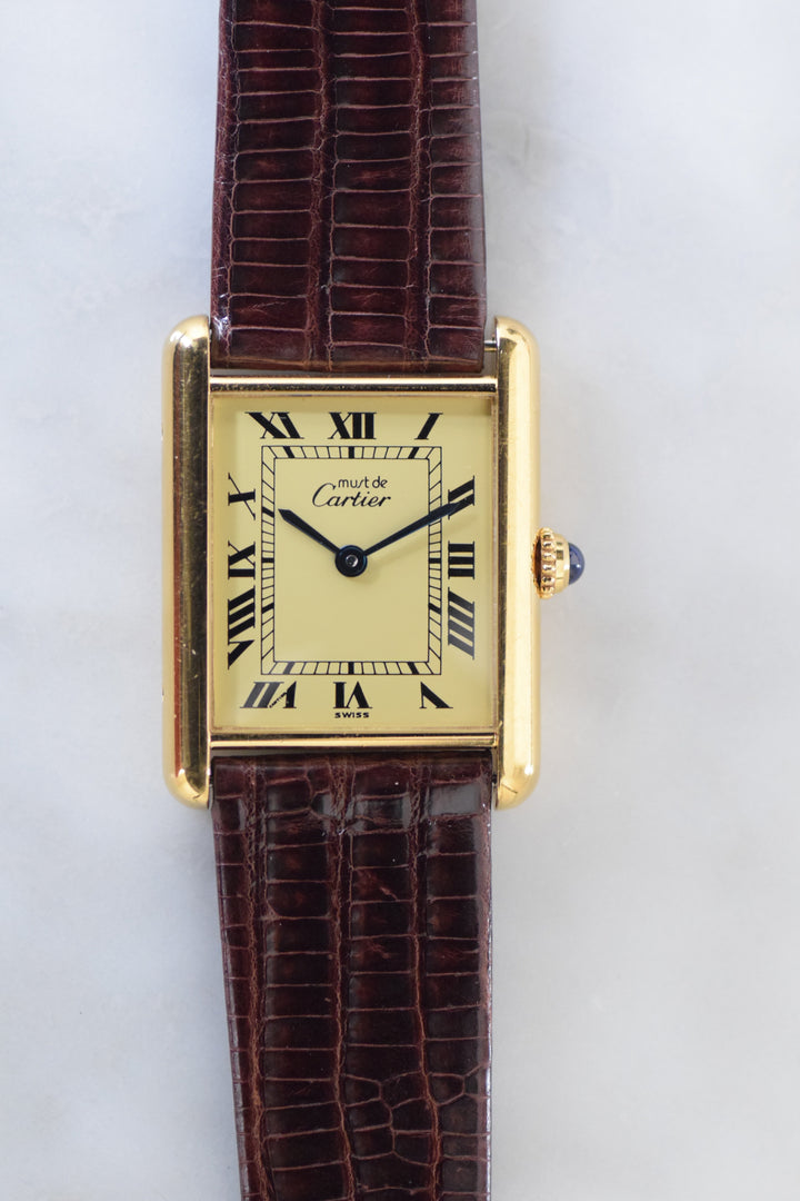 廃盤マスト ドゥ カルティエ タンク（マストタンク） ヴィンテージウォッチ アイボリー LMサイズ 手巻き