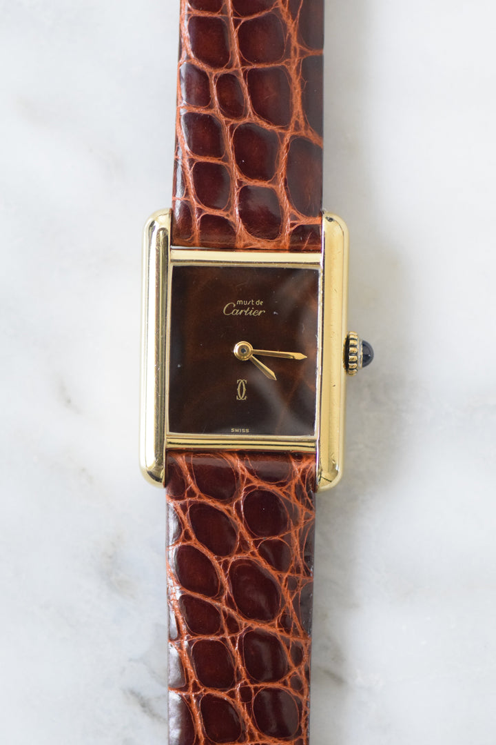 【廃盤】マストタンク ブラウンダイヤル SMサイズ手巻き純銀に18Kヴェルメイユ腕時計