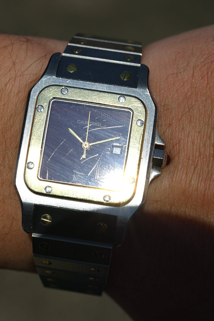 カルティエ　サントスカレ/ガルべLMサイズ バーガンディ（ワインレッド）文字盤 ステンレス x ゴールドコンビ自動巻モデル  Ref.2961　