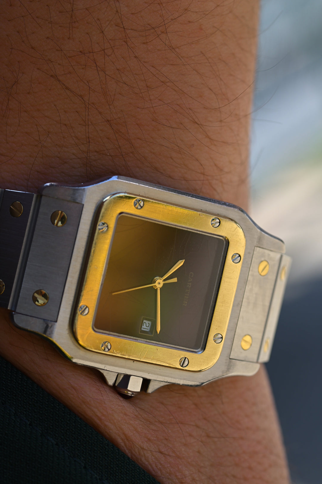 カルティエ　サントスカレ/ガルべLMサイズ バーガンディ（ワインレッド）文字盤 ステンレス x ゴールドコンビ自動巻モデル  Ref.2961　