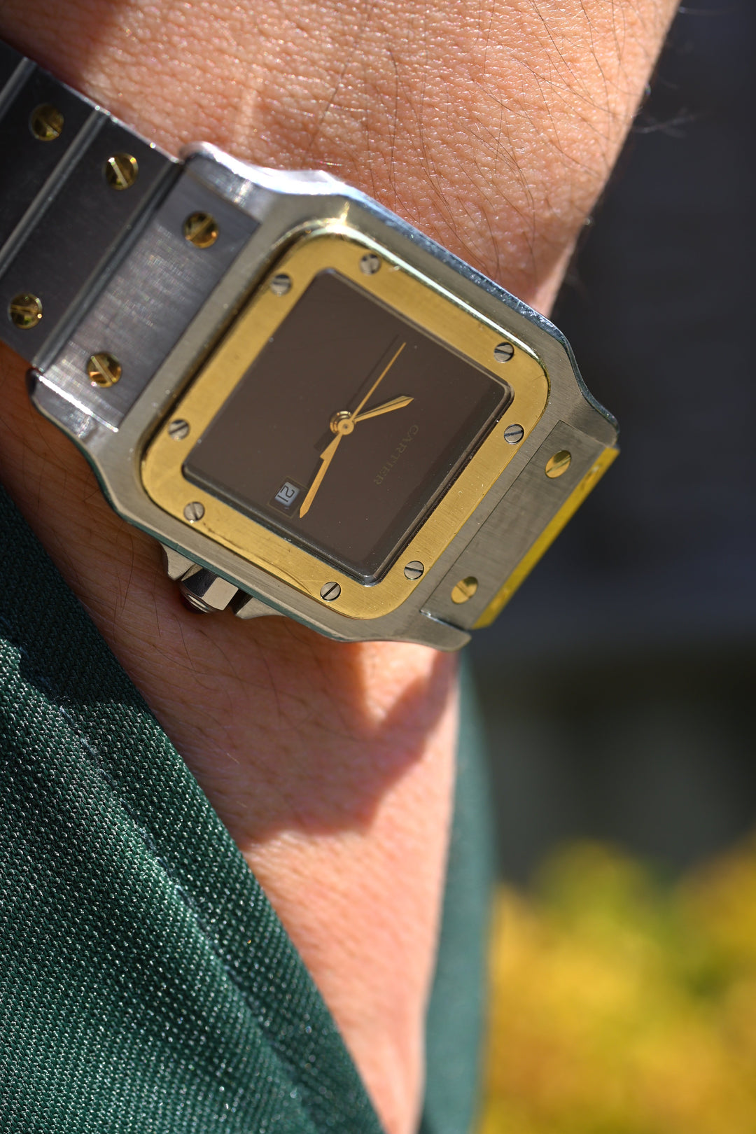 カルティエ　サントスカレ/ガルべLMサイズ バーガンディ（ワインレッド）文字盤 ステンレス x ゴールドコンビ自動巻モデル  Ref.2961　