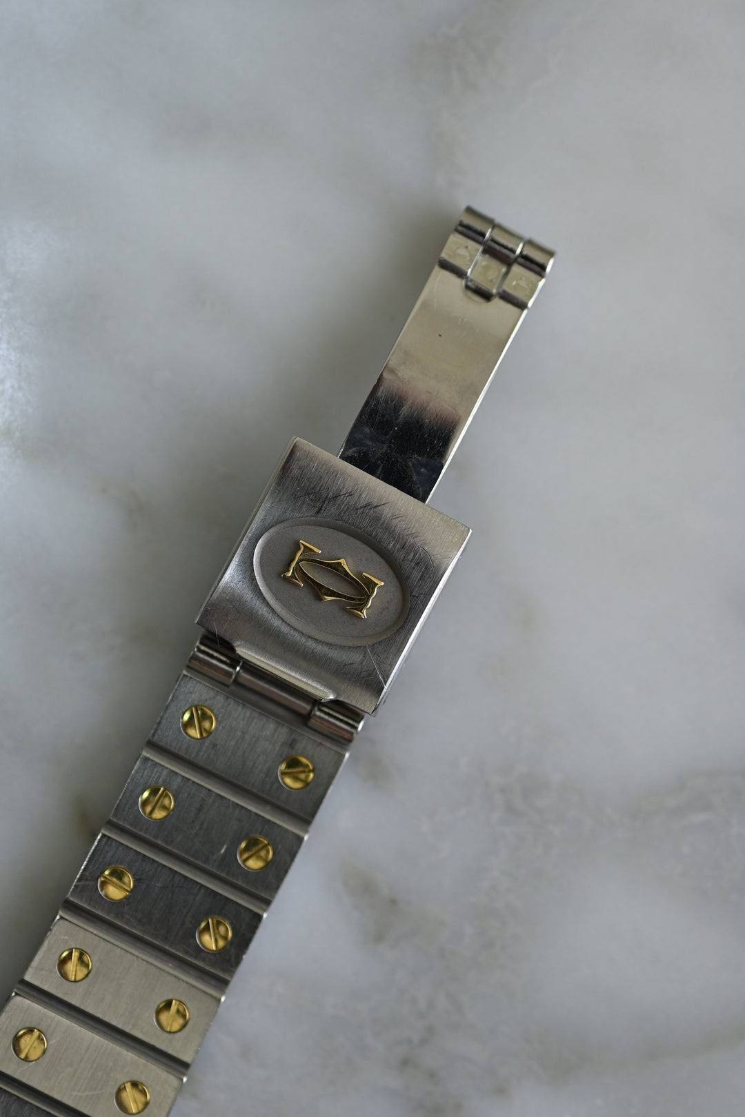 カルティエ　サントスカレ/ガルべLMサイズ バーガンディ（ワインレッド）文字盤 ステンレス x ゴールドコンビ自動巻モデル  Ref.2961　