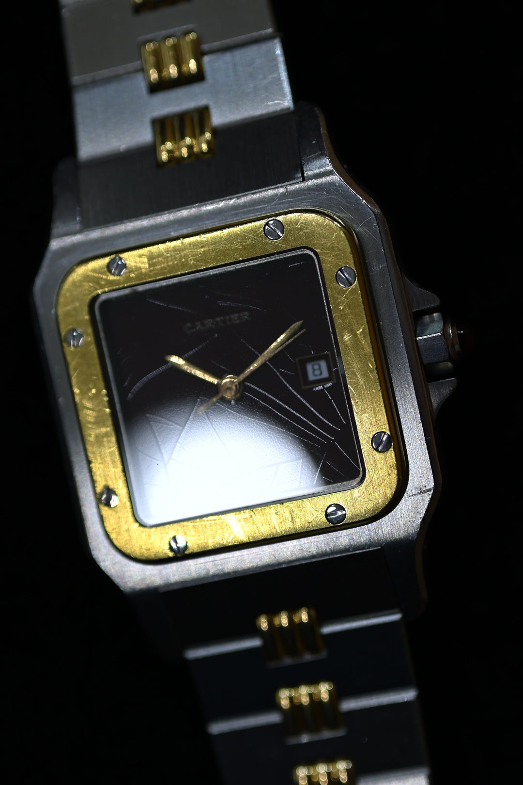 カルティエ　ゴドロンブレス　サントスカレ/ガルべLMサイズ バーガンディ（ワインレッド/ボルドー）文字盤 ステンレス x ゴールドコンビ自動巻モデル  Ref.2961