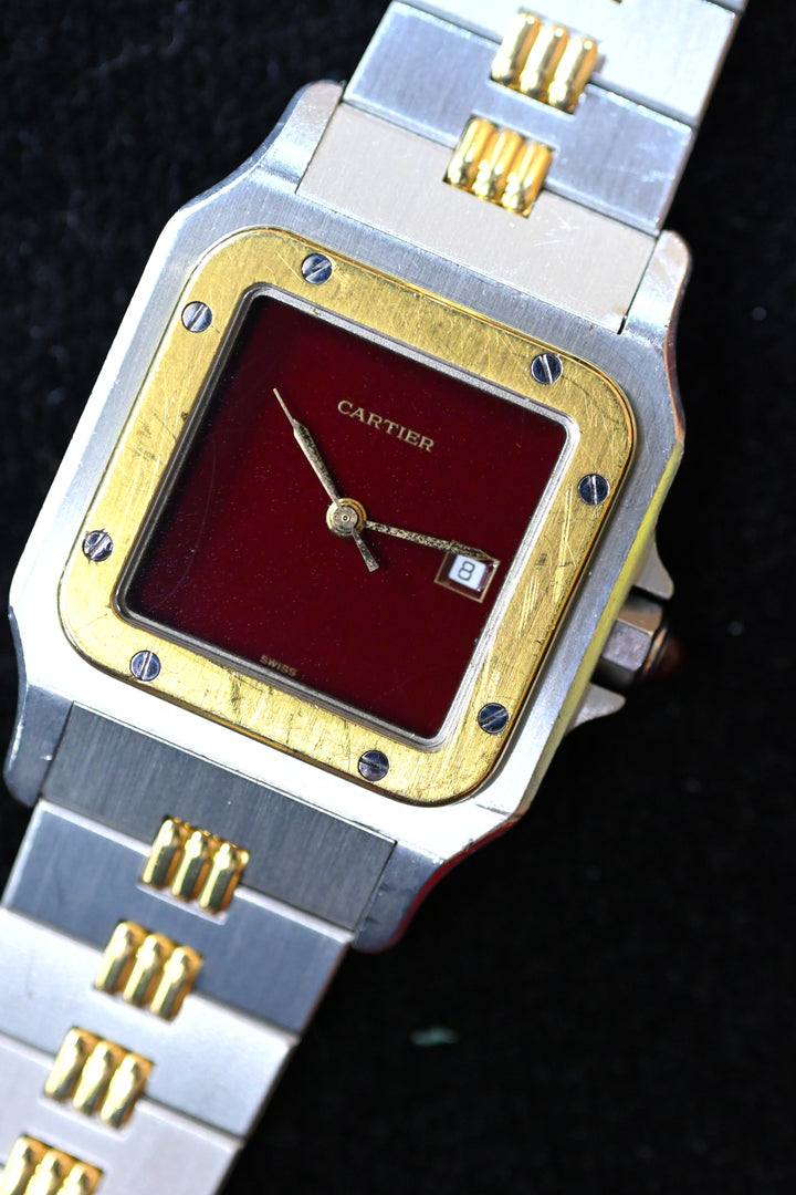 カルティエ　ゴドロンブレス　サントスカレ/ガルべLMサイズ バーガンディ（ワインレッド/ボルドー）文字盤 ステンレス x ゴールドコンビ自動巻モデル  Ref.2961