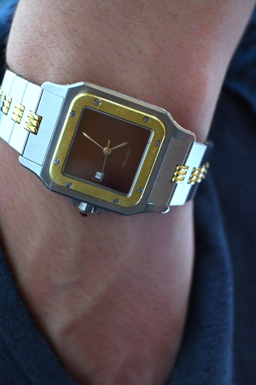 カルティエ　ゴドロンブレス　サントスカレ/ガルべLMサイズ バーガンディ（ワインレッド/ボルドー）文字盤 ステンレス x ゴールドコンビ自動巻モデル  Ref.2961