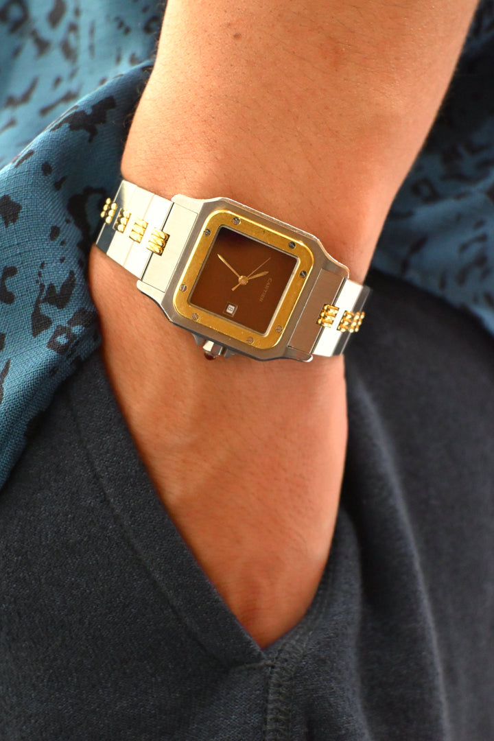 カルティエ　ゴドロンブレス　サントスカレ/ガルべLMサイズ バーガンディ（ワインレッド/ボルドー）文字盤 ステンレス x ゴールドコンビ自動巻モデル  Ref.2961