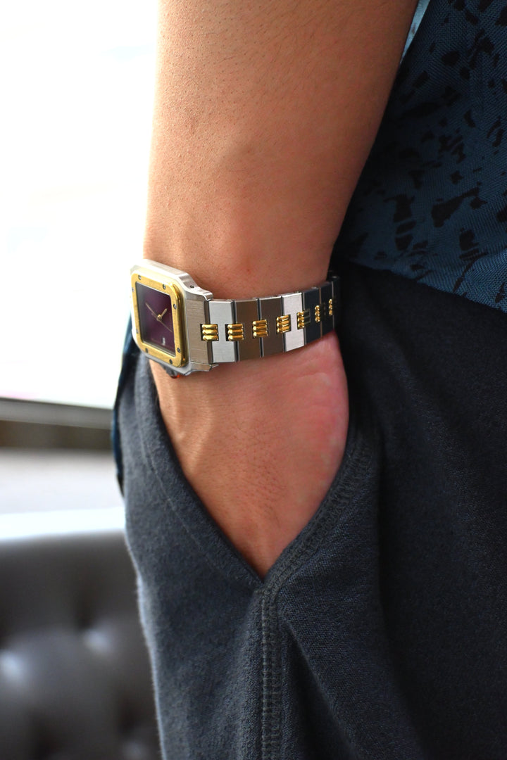 カルティエ　ゴドロンブレス　サントスカレ/ガルべLMサイズ バーガンディ（ワインレッド/ボルドー）文字盤 ステンレス x ゴールドコンビ自動巻モデル  Ref.2961