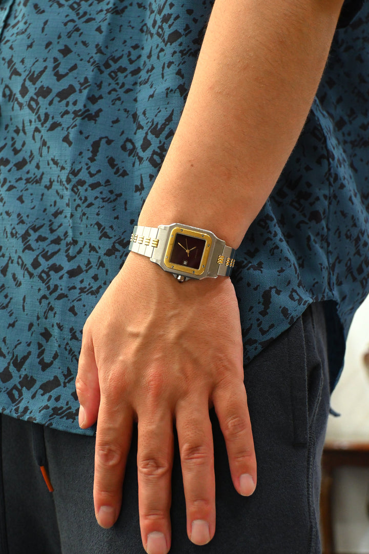 カルティエ　ゴドロンブレス　サントスカレ/ガルべLMサイズ バーガンディ（ワインレッド/ボルドー）文字盤 ステンレス x ゴールドコンビ自動巻モデル  Ref.2961