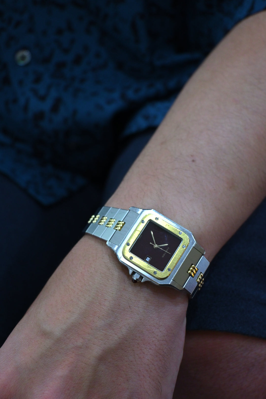 カルティエ　ゴドロンブレス　サントスカレ/ガルべLMサイズ バーガンディ（ワインレッド/ボルドー）文字盤 ステンレス x ゴールドコンビ自動巻モデル  Ref.2961