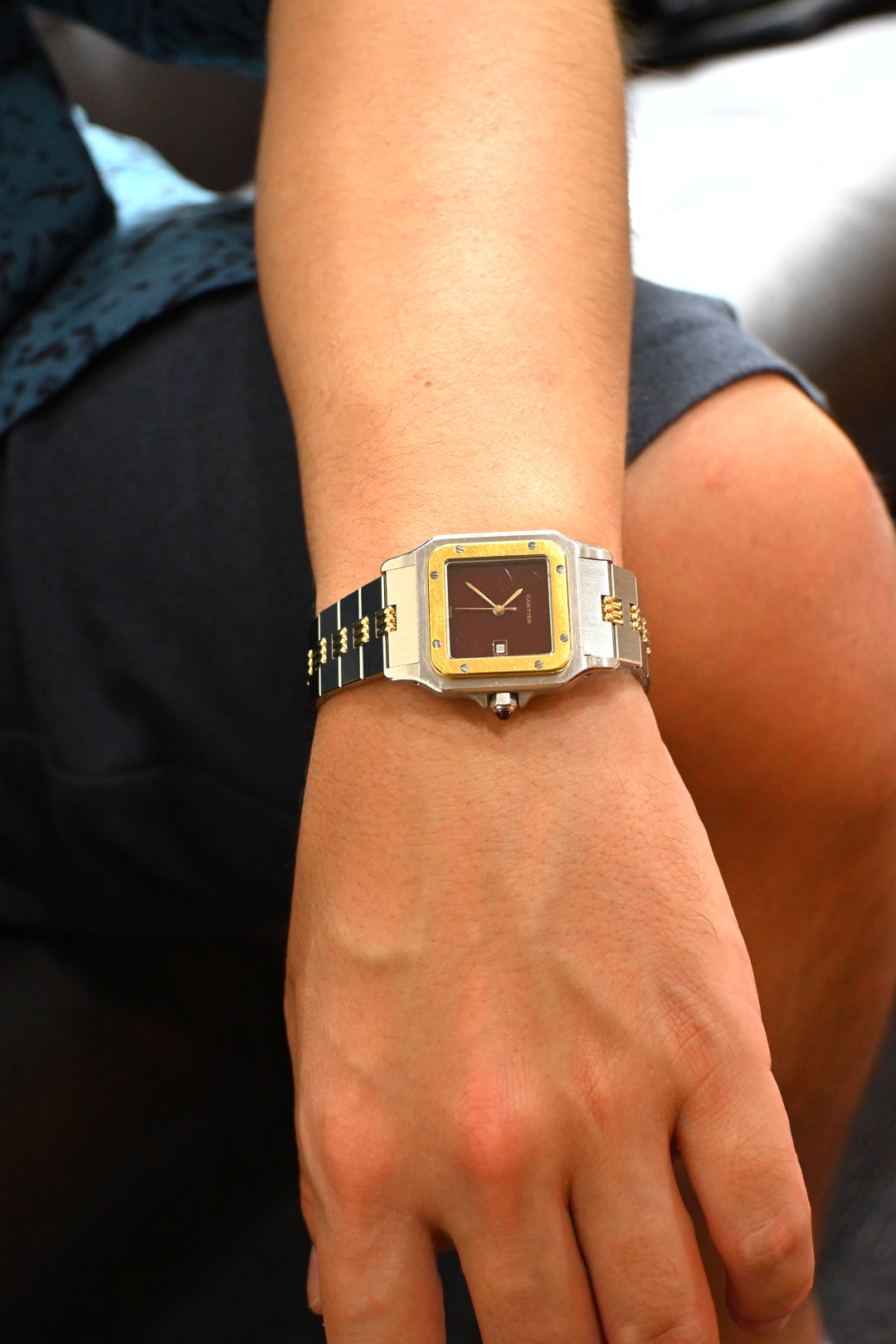 カルティエ　ゴドロンブレス　サントスカレ/ガルべLMサイズ バーガンディ（ワインレッド/ボルドー）文字盤 ステンレス x ゴールドコンビ自動巻モデル  Ref.2961