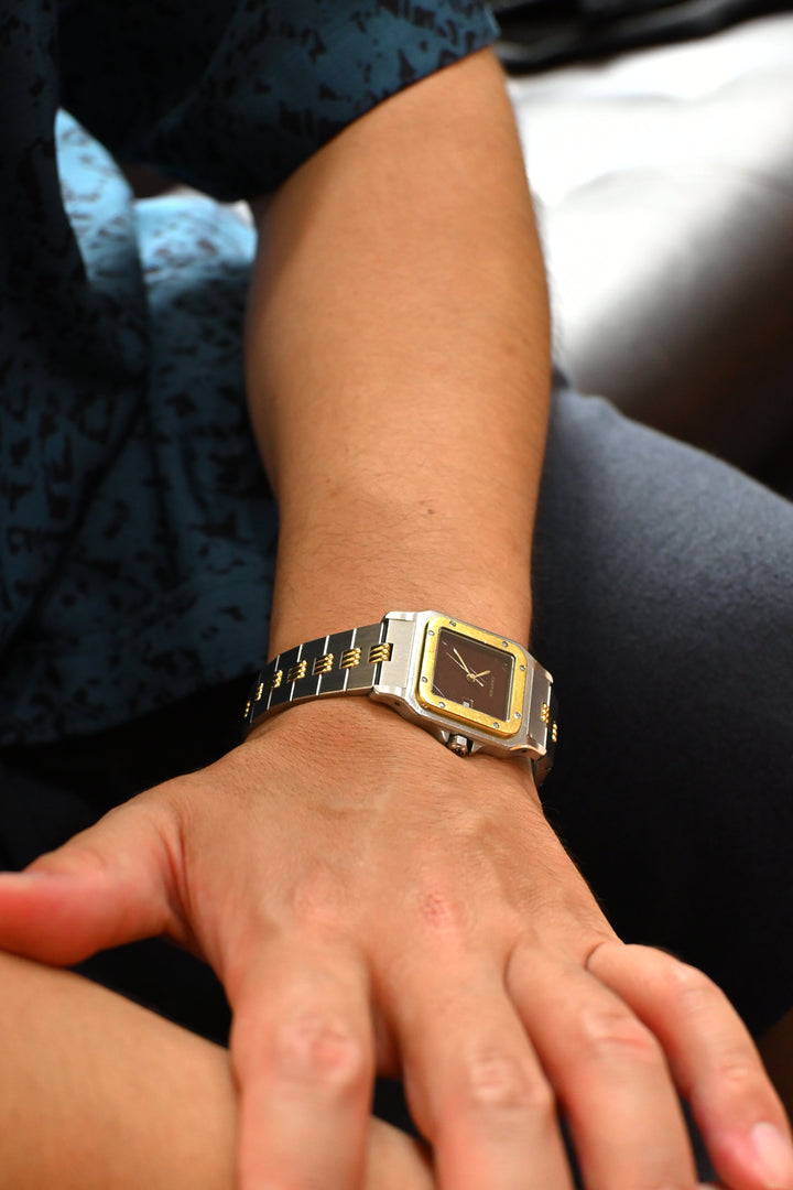 カルティエ　ゴドロンブレス　サントスカレ/ガルべLMサイズ バーガンディ（ワインレッド/ボルドー）文字盤 ステンレス x ゴールドコンビ自動巻モデル  Ref.2961