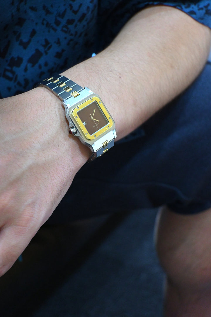 カルティエ　ゴドロンブレス　サントスカレ/ガルべLMサイズ バーガンディ（ワインレッド/ボルドー）文字盤 ステンレス x ゴールドコンビ自動巻モデル  Ref.2961