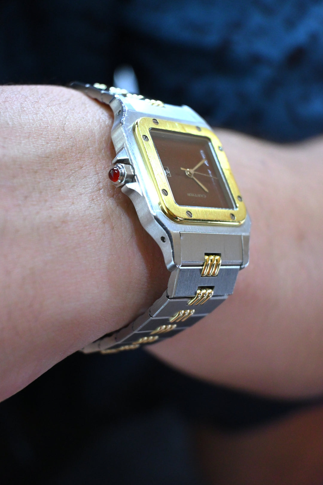 カルティエ　ゴドロンブレス　サントスカレ/ガルべLMサイズ バーガンディ（ワインレッド/ボルドー）文字盤 ステンレス x ゴールドコンビ自動巻モデル  Ref.2961