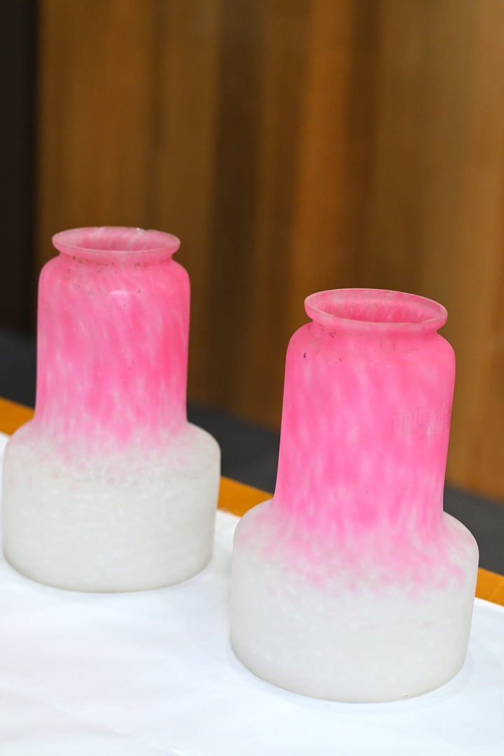 ミューラー兄弟　アールデコ期 ピンクシェードの双頭アンティークテーブルランプ