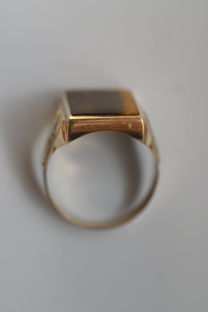 10K 1936年製 タイガーアイ ＆ 2カラーゴールド・リング