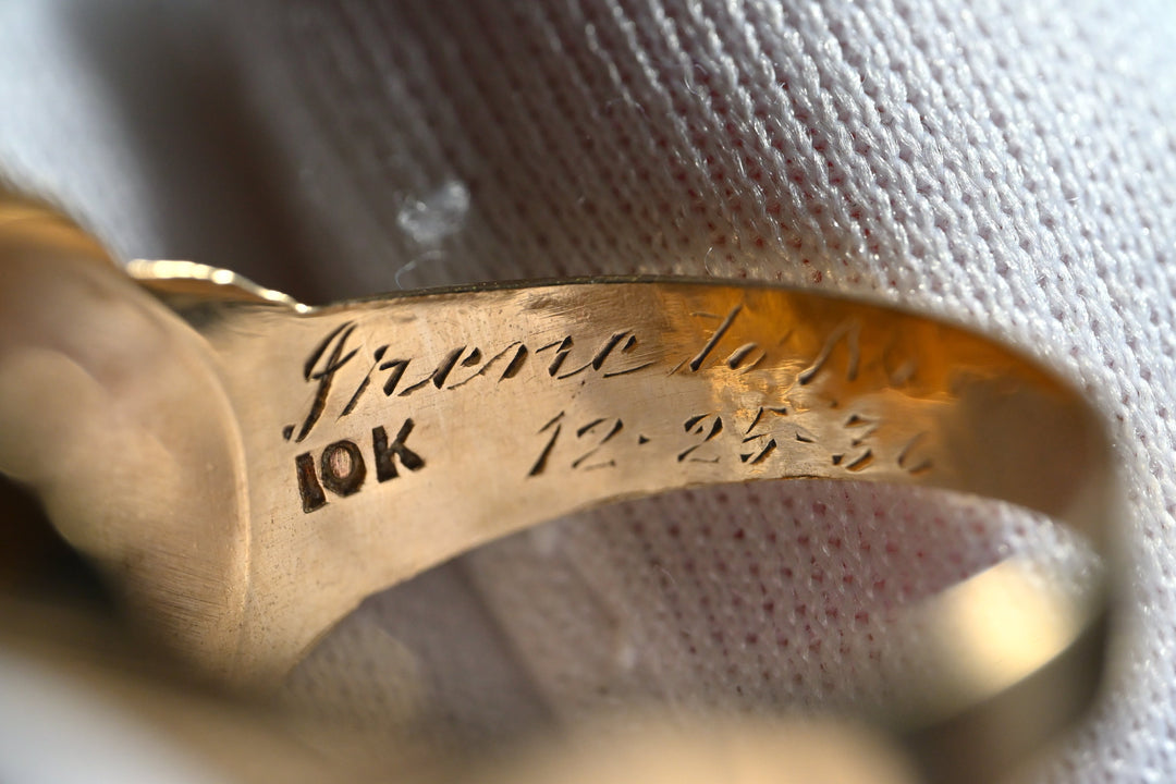 10K 1936年製 タイガーアイ ＆ 2カラーゴールド・リング