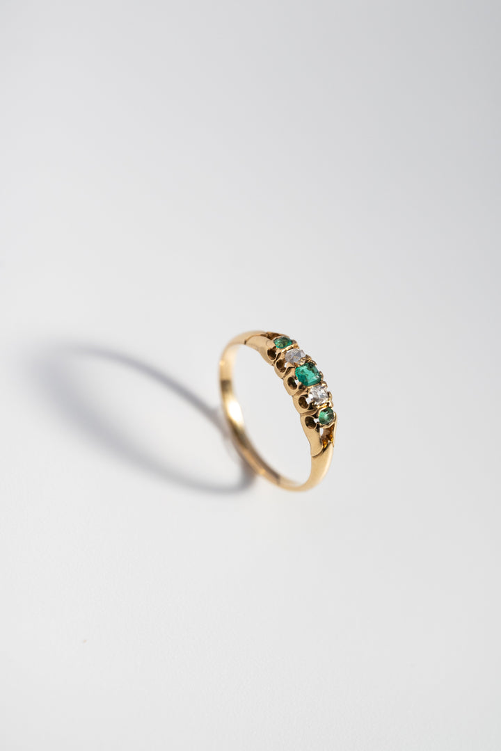 18K 1890s ヴィクトリアン・18K 天然エメラルド＆ローズカットダイヤモンド・リング 1.6g