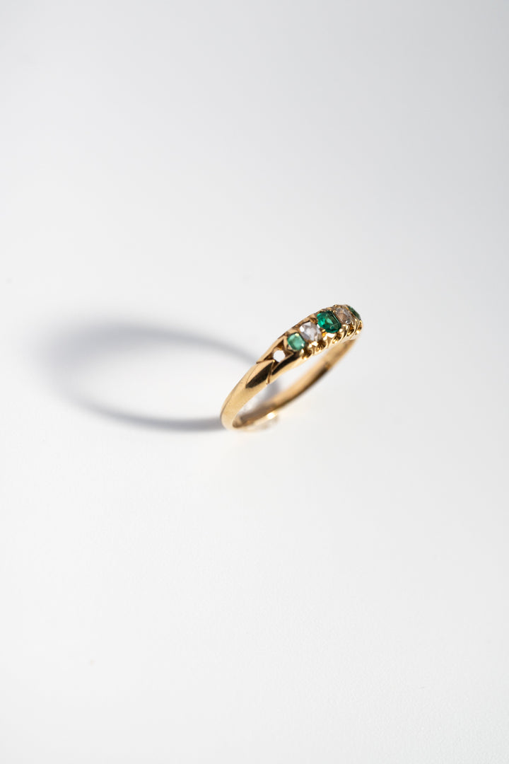 18K 1890s ヴィクトリアン・18K 天然エメラルド＆ローズカットダイヤモンド・リング 1.6g