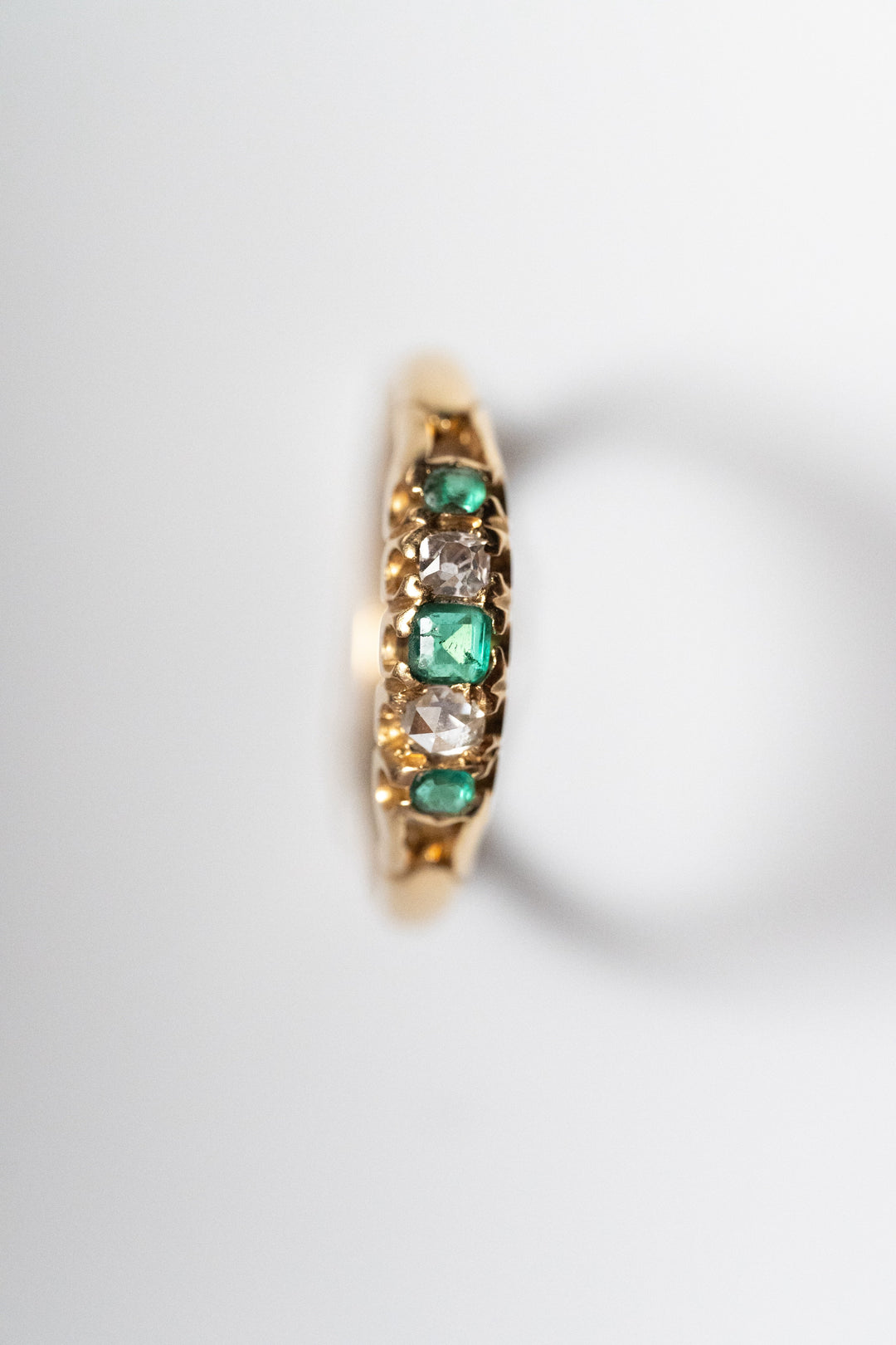 18K 1890s ヴィクトリアン・18K 天然エメラルド＆ローズカットダイヤモンド・リング 1.6g