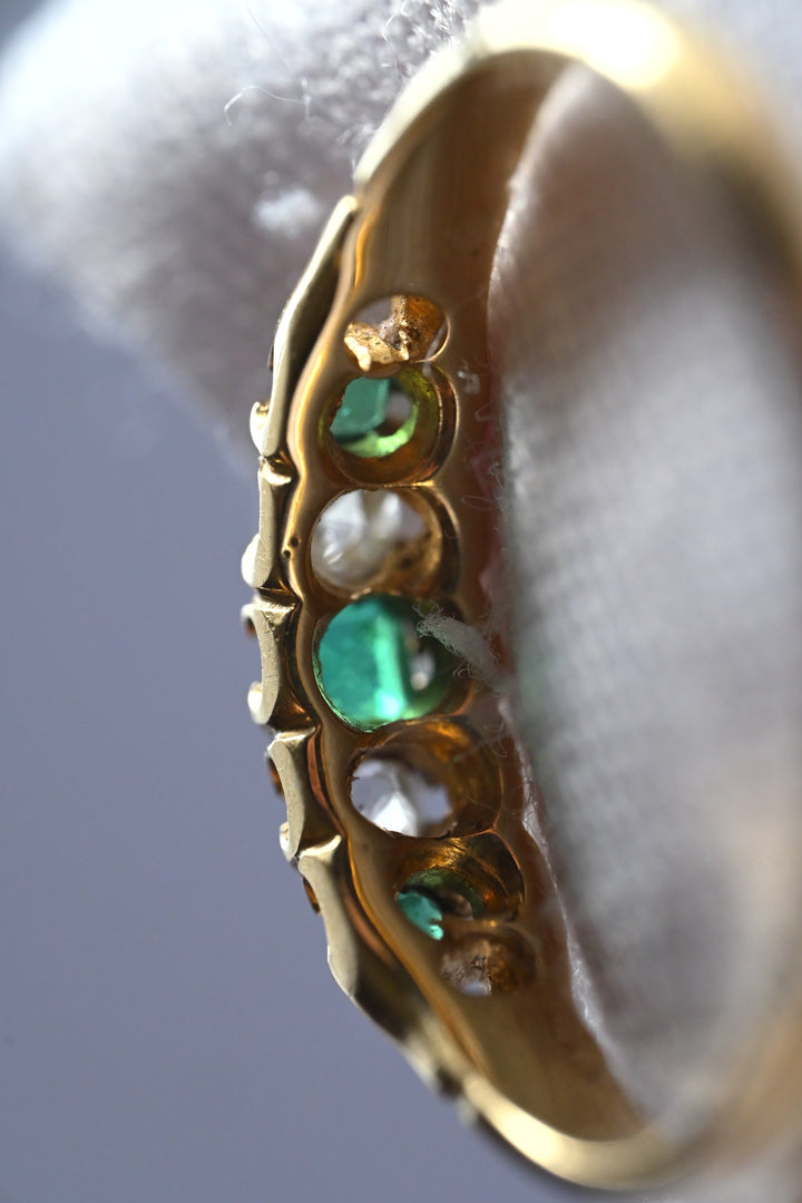 18K 1890s ヴィクトリアン・18K 天然エメラルド＆ローズカットダイヤモンド・リング 1.6g