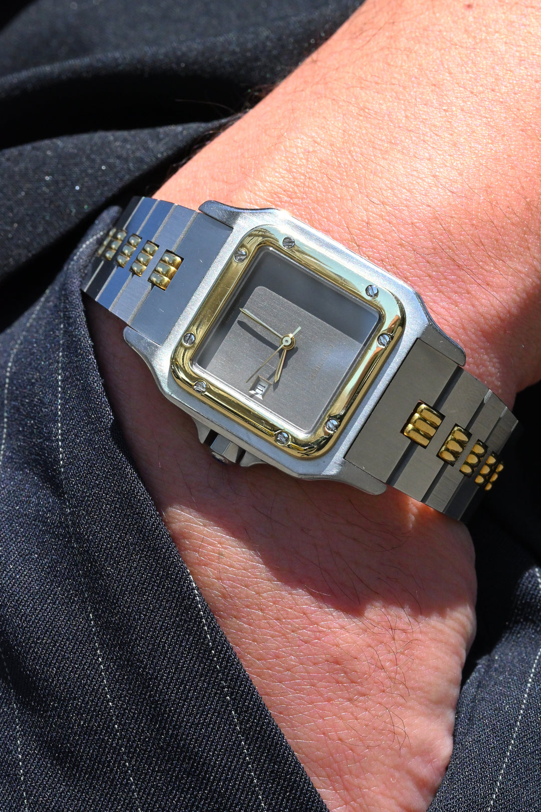 CARTIER カルティエ サントスカレ LMサイズ グレーダイヤル ゴースト コンビモデル ゴドロンブレス Ref.2961