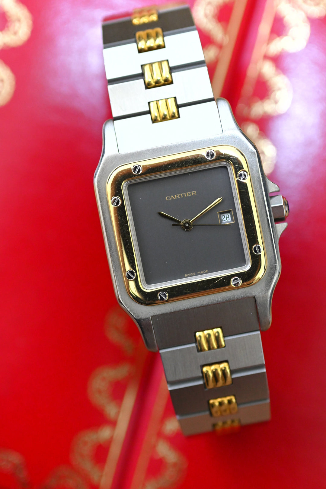 CARTIER カルティエ サントスカレ LMサイズ グレーダイヤル ゴースト コンビモデル ゴドロンブレス Ref.2961