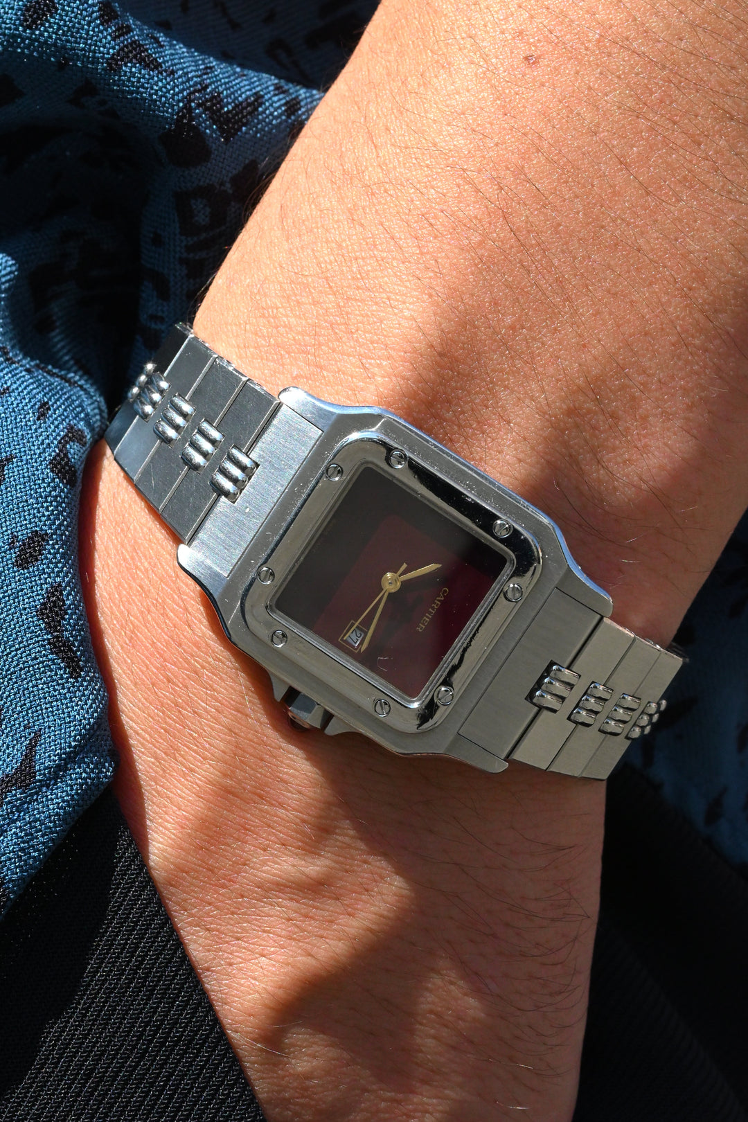 【箱/保証書/修理明細】CARTIER カルティエ サントスカレ LMサイズ バーガンディ ステンレスモデル ゴドロンブレス Ref.2960