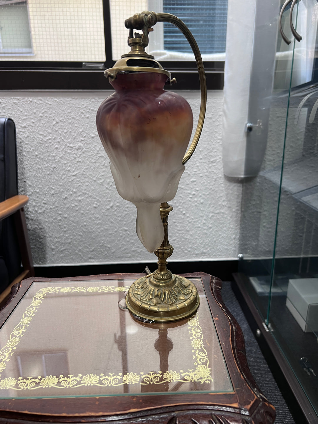 ミューラー兄弟【華鬘草型/ケマンソウ型】のアンティークテーブルランプ アールヌーボー時代