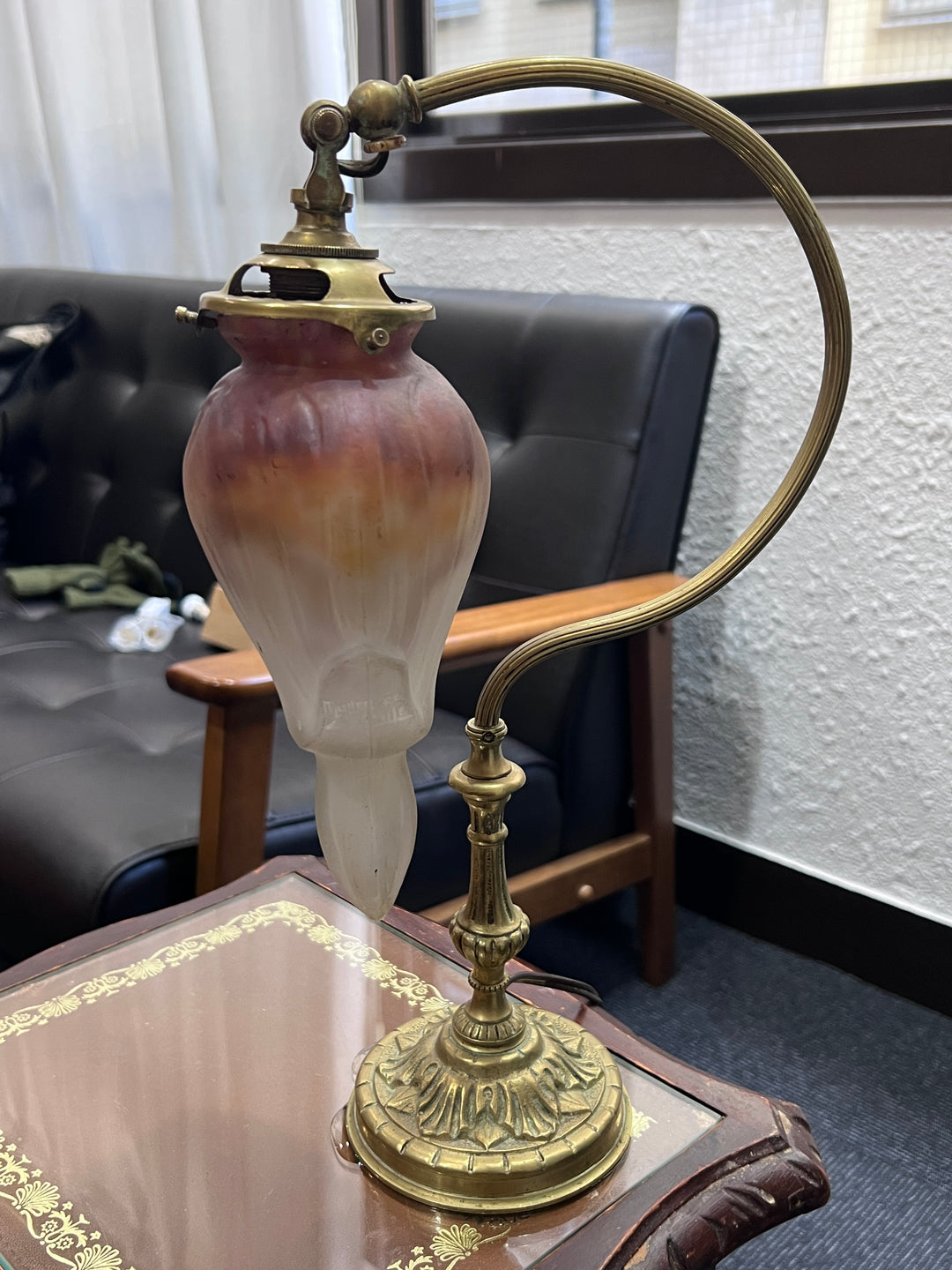 ミューラー兄弟【華鬘草型/ケマンソウ型】のアンティークテーブルランプ アールヌーボー時代