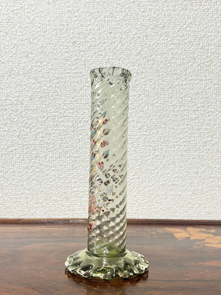 エミールガレ　エナメルガラスの初期作品　ピンクの花紋花瓶　ジャポニスム　