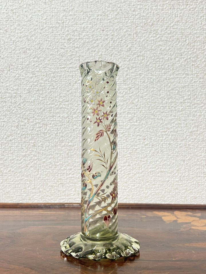 エミールガレ　エナメルガラスの初期作品　ピンクの花紋花瓶　ジャポニスム　