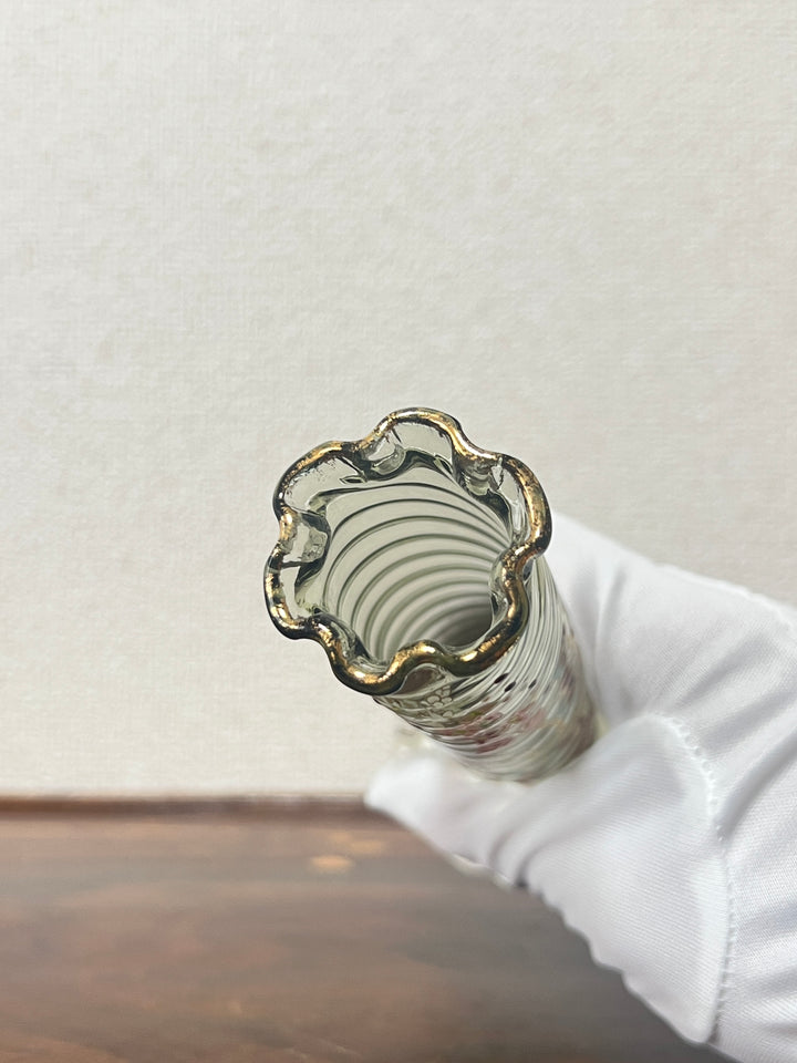 エミールガレ　エナメルガラスの初期作品　ピンクの花紋花瓶　ジャポニスム　