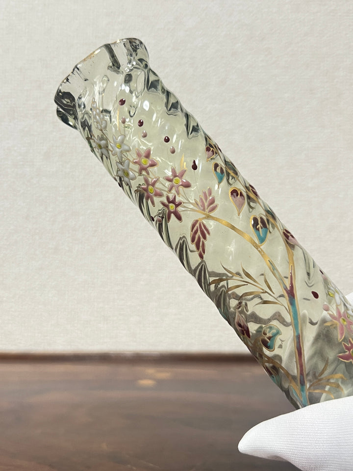 エミールガレ　エナメルガラスの初期作品　ピンクの花紋花瓶　ジャポニスム　
