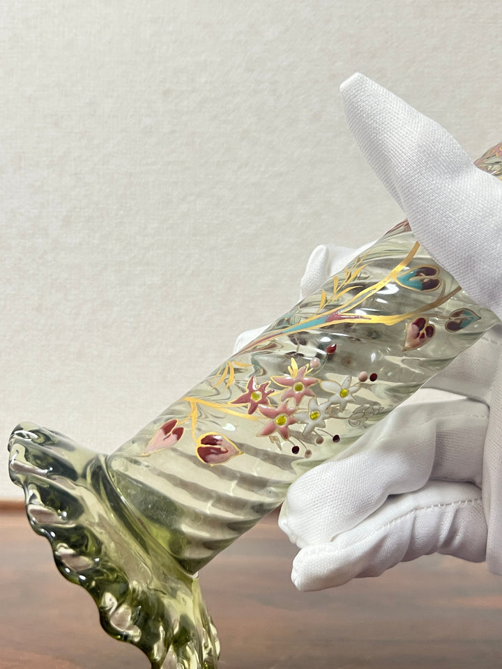 エミールガレ　エナメルガラスの初期作品　ピンクの花紋花瓶　ジャポニスム　