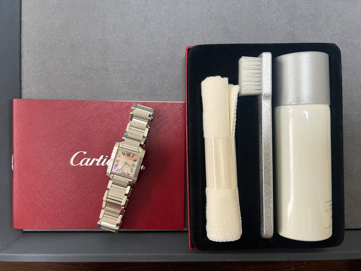 【保証書・お手入れキット・純正ボックス付】カルティエ　フランセーズSS　ピングリューズ x ピンクシェル文字盤SMサイズ