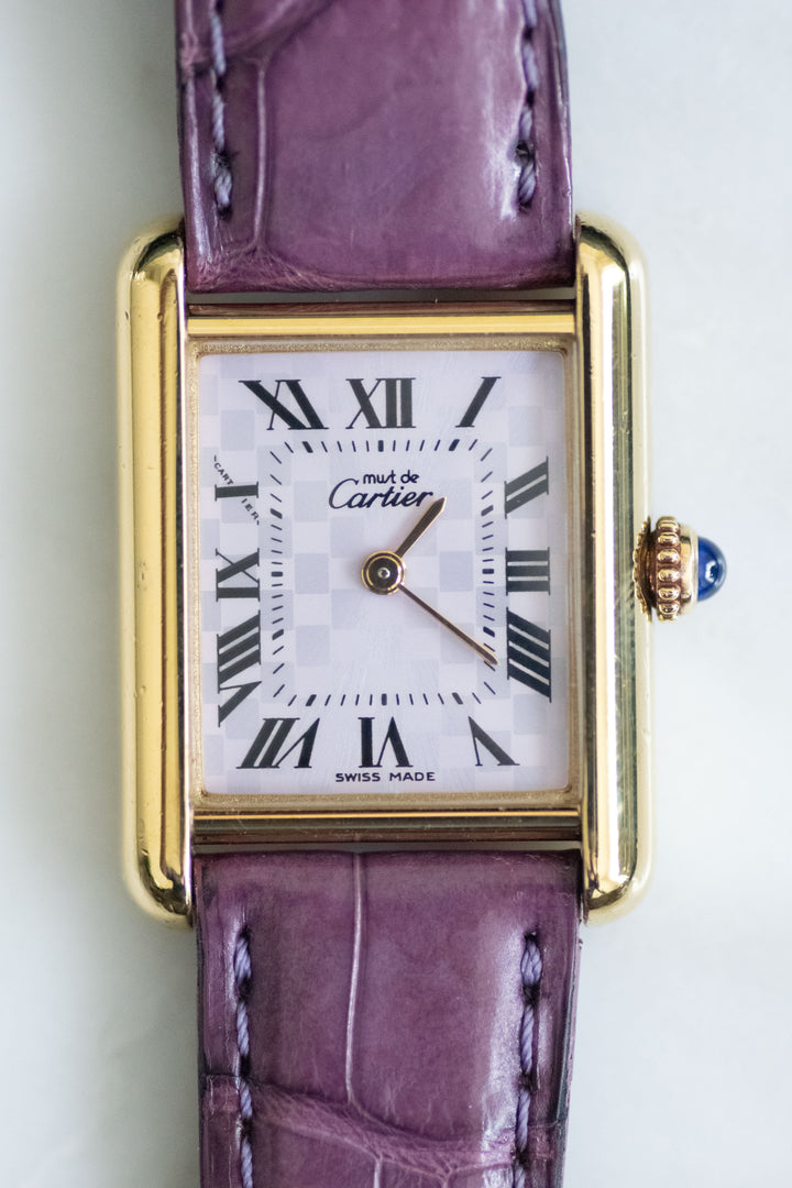【箱/保証書付き/廃盤】マスト ドゥ カルティエ タンク2003年クリスマス限定モデル 石畳薄紫 MMサイズ