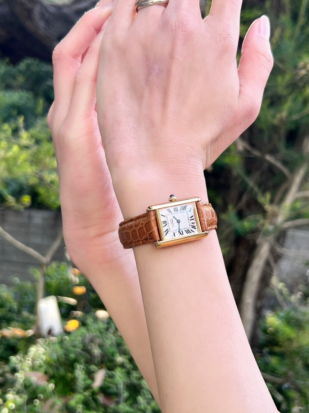 マスト ドゥ カルティエ タンク　レディースヴィンテージウォッチ ピンク アクアリーノ MMサイズ 純銀に18Kヴェルメイユ