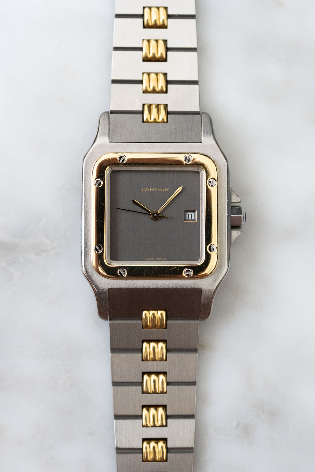 CARTIER カルティエ サントスカレ LMサイズ グレーダイヤル ゴースト コンビモデル ゴドロンブレス Ref.2961
