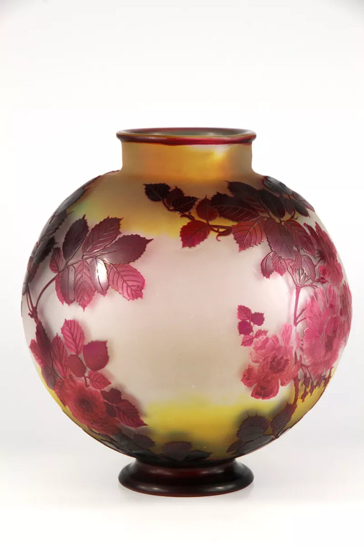 エミールガレタイプの花瓶2 花入 エミールガレ 薔薇の花が描かれた花瓶 – アンティークテーブルウェア