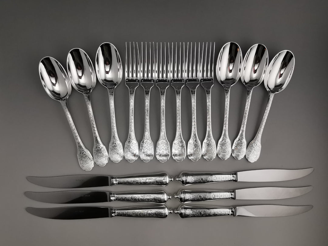 ピュイフォルカ 「スービーズ」 - テーブルウェアセット - 18点 純銀 ミネルヴァ