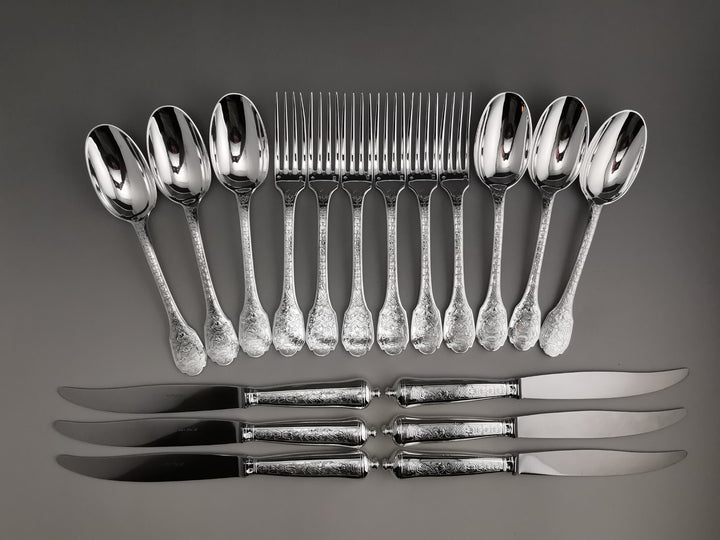 ピュイフォルカ 「スービーズ」 - テーブルウェアセット - 18点 純銀 ミネルヴァ