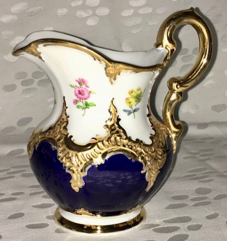 マイセン　Bフォーム  華麗な花が描かれたコーヒーセット 21点  コバルトブルー 1934年