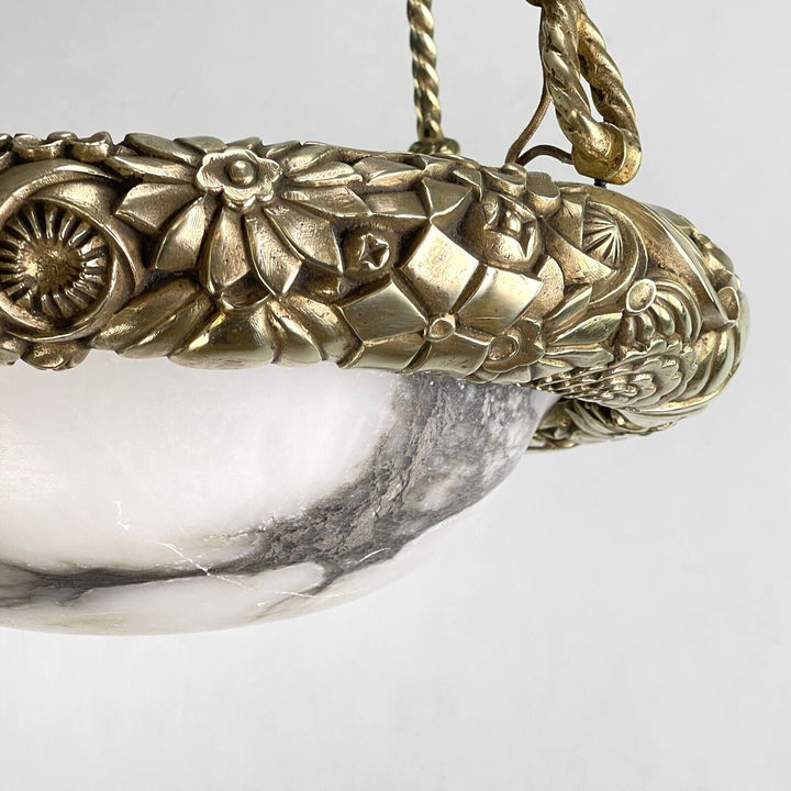 アールデコ調 シャンデリア 重い吊りランプ ブロンズ アラバスタボウル